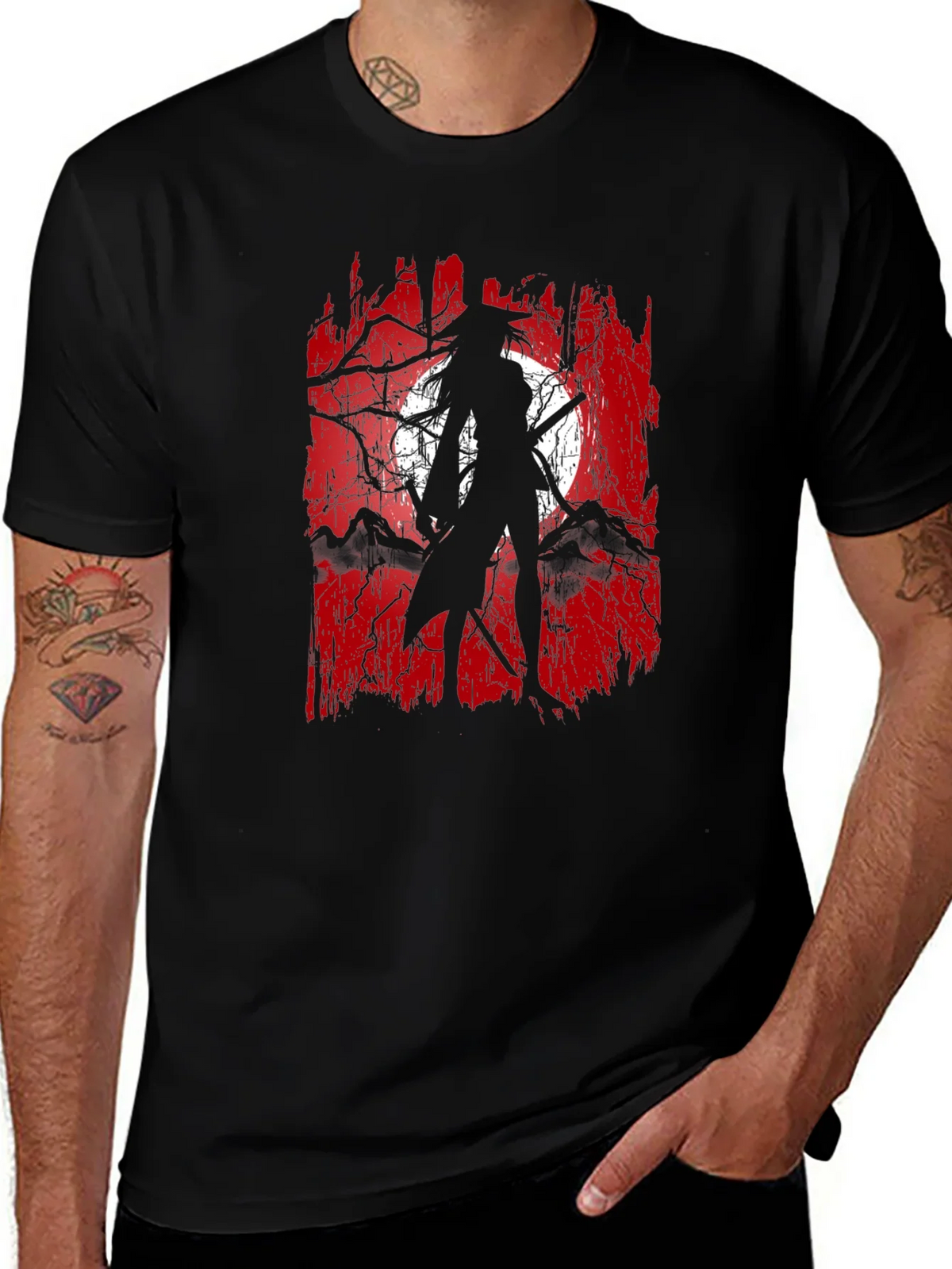 Samurai Moon Graphic Tee - Black Cotton product image 1