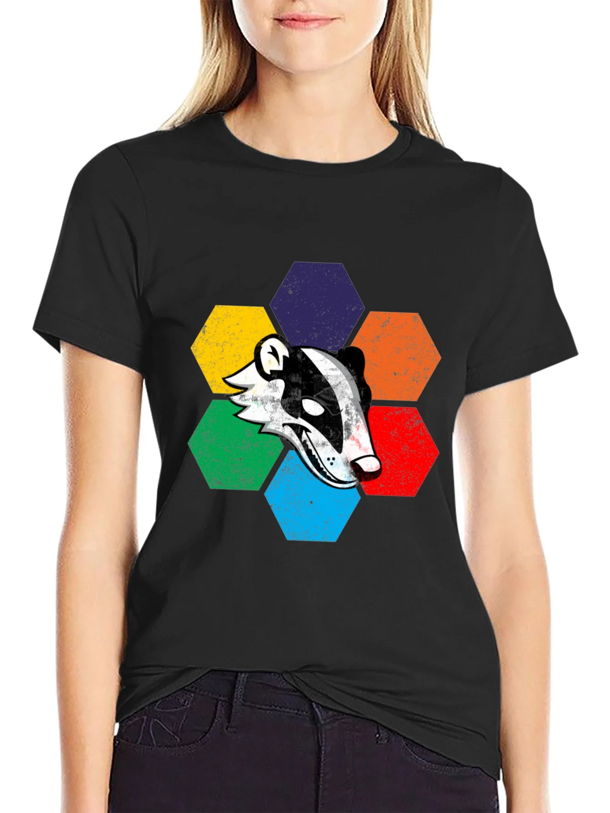 Retro Badger Hexagon Graphic T-Shirt product image 5