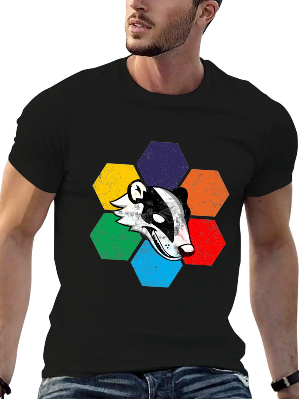 Retro Badger Hexagon Graphic T-Shirt product image 9