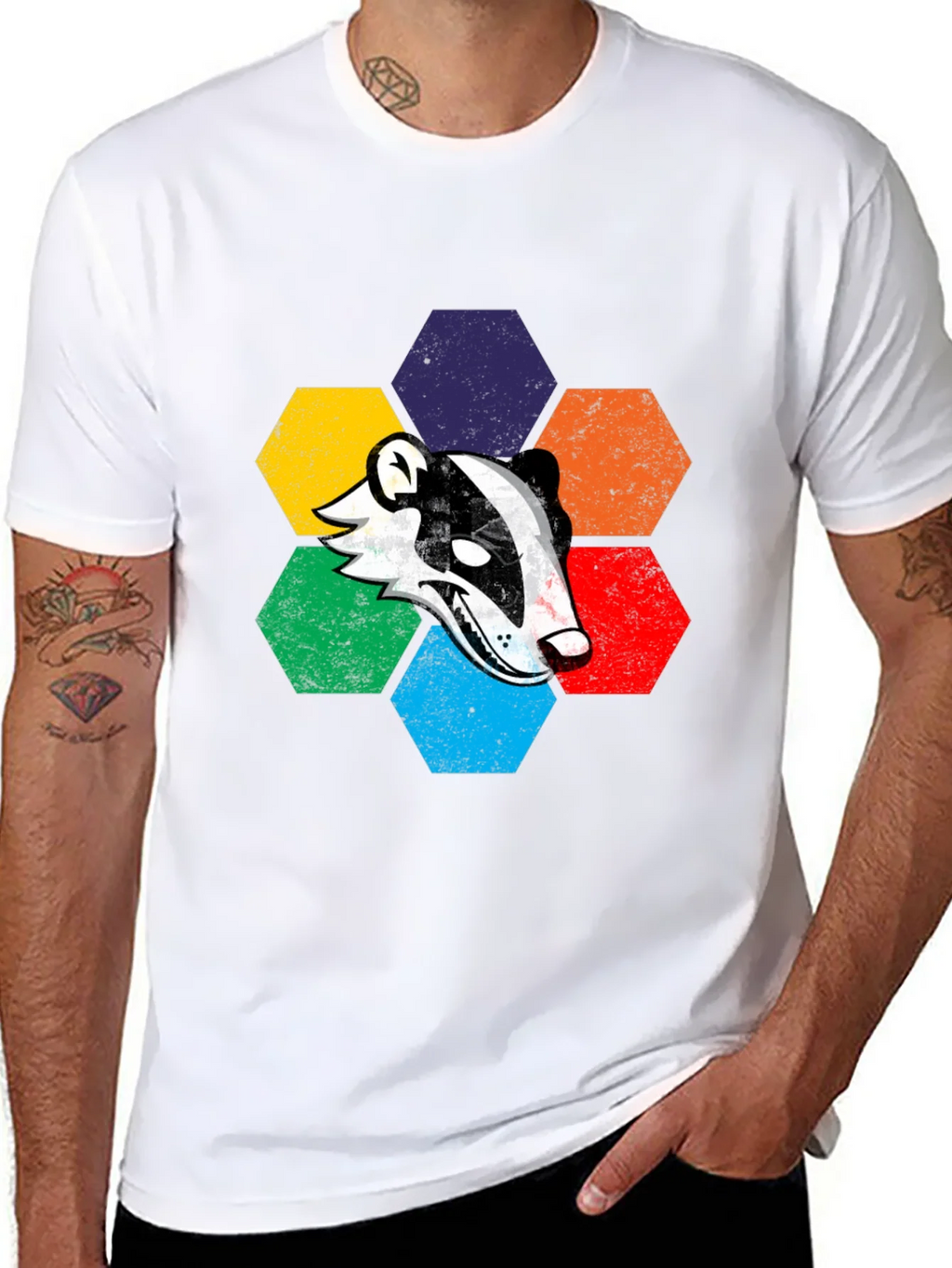 Retro Badger Hexagon Graphic T-Shirt product image 10