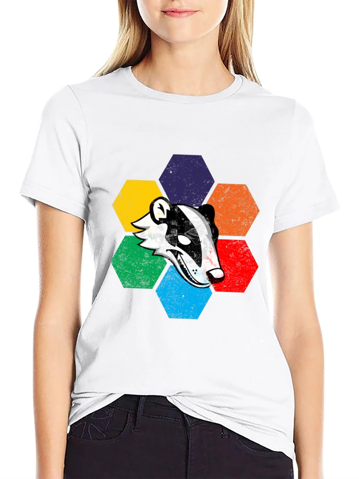 Retro Badger Hexagon Graphic T-Shirt product image 11