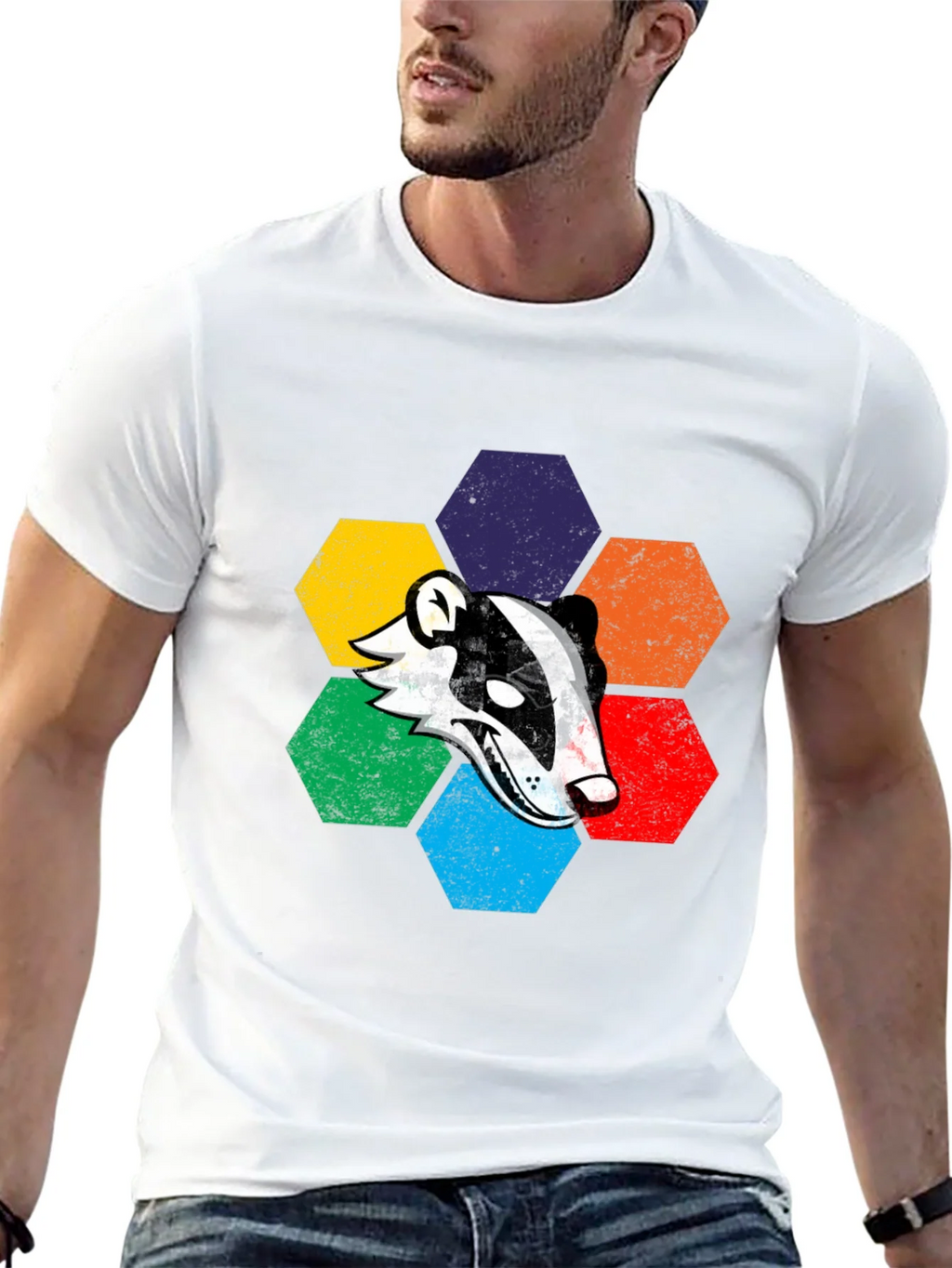Retro Badger Hexagon Graphic T-Shirt product image 4