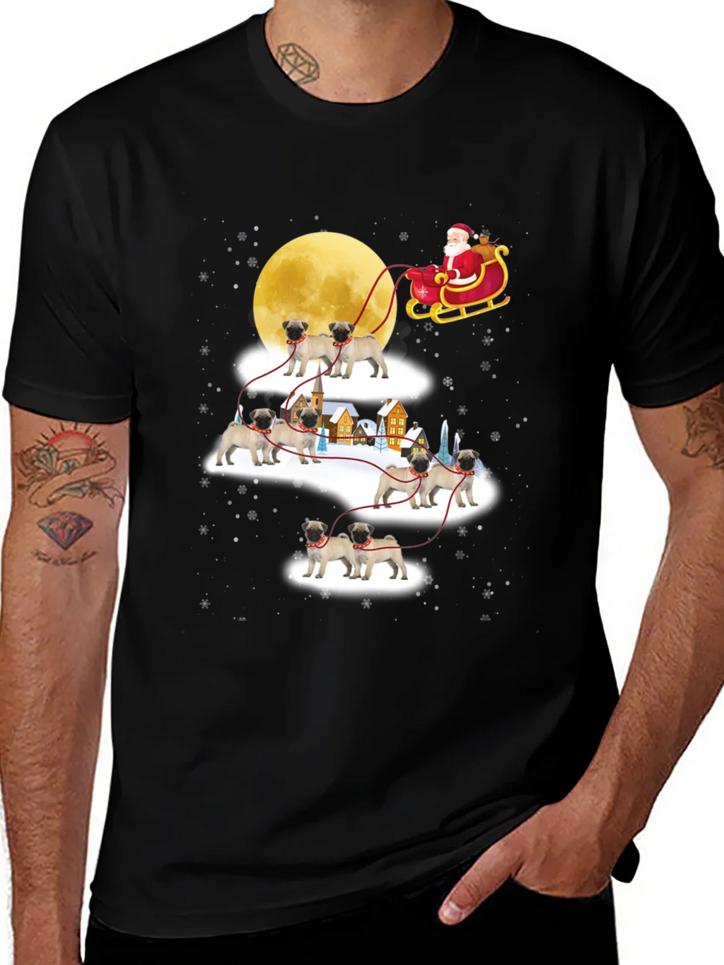 Christmas Pug Santa Sleigh T-Shirt product image 1