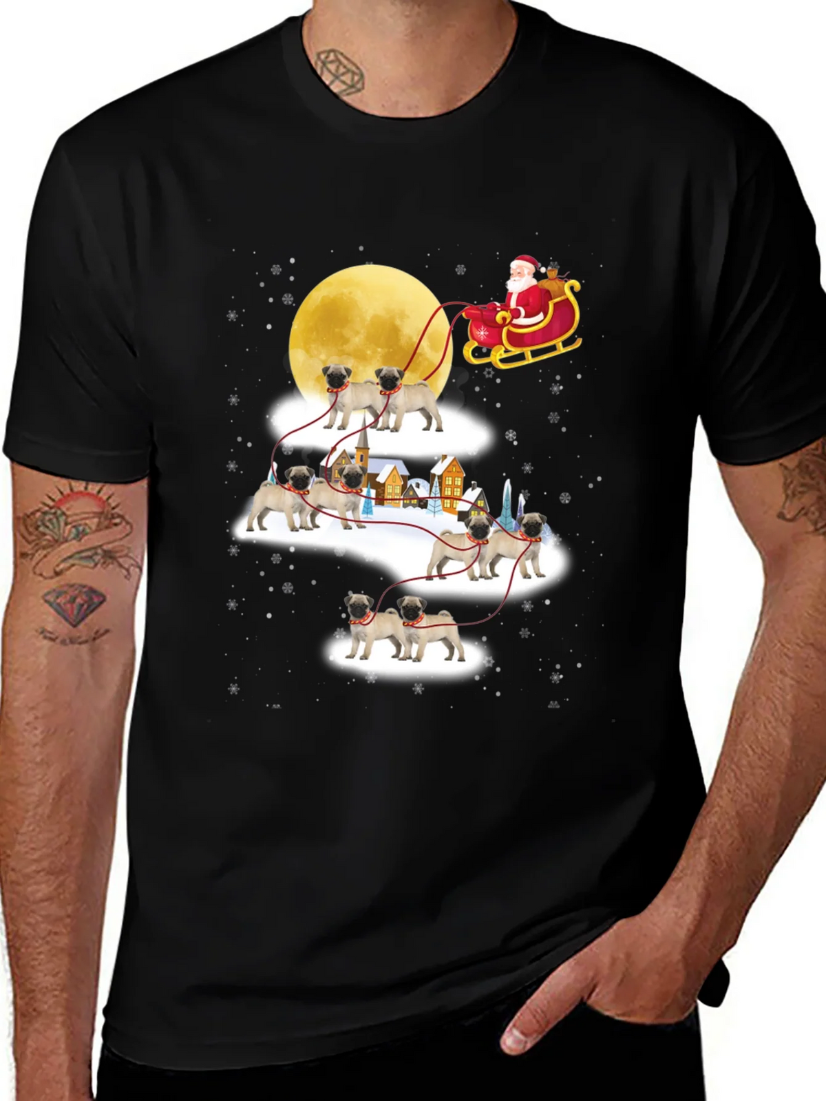 Christmas Pug Santa Sleigh T-Shirt product image 1