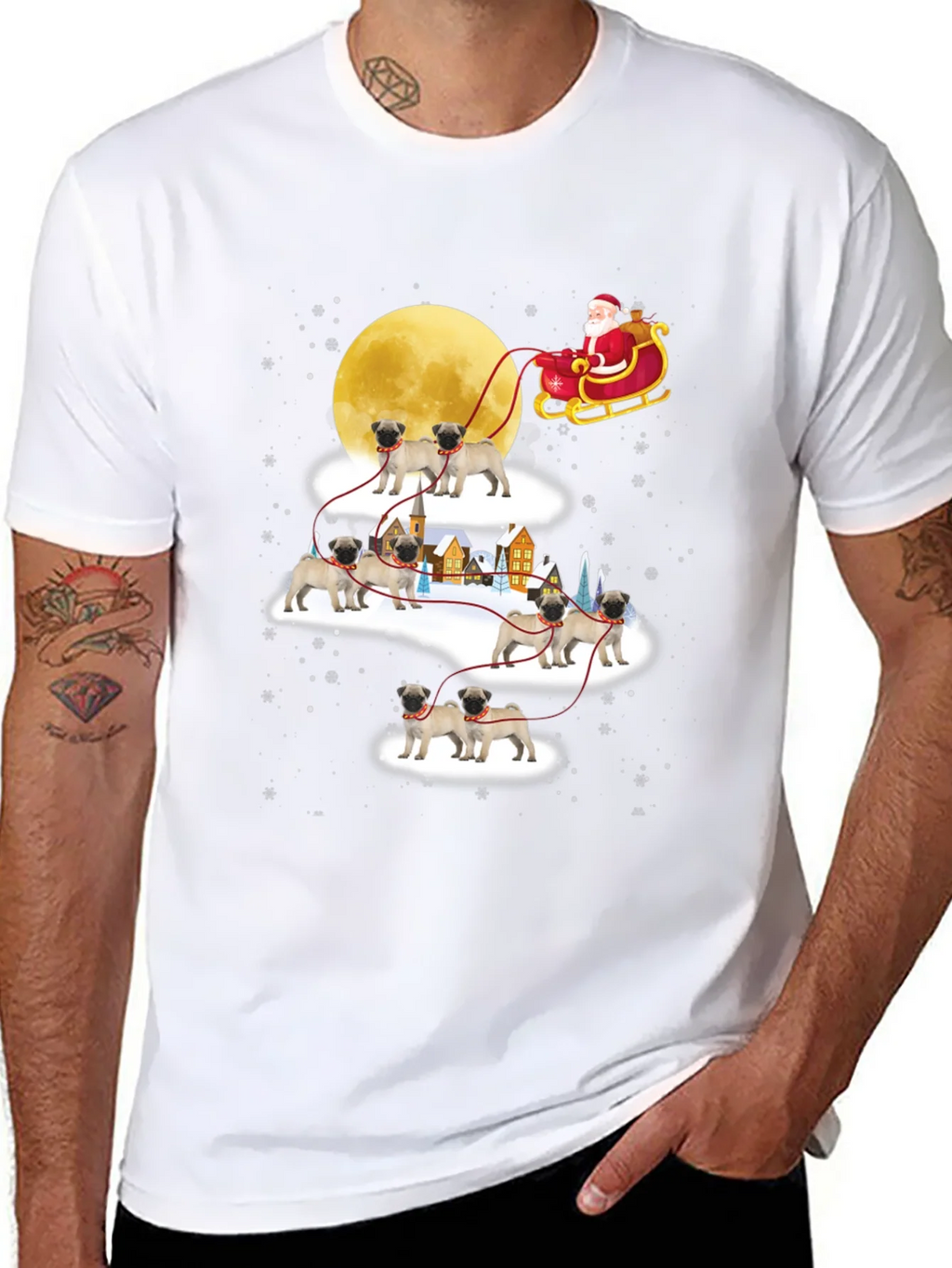 Christmas Pug Santa Sleigh T-Shirt product image 10