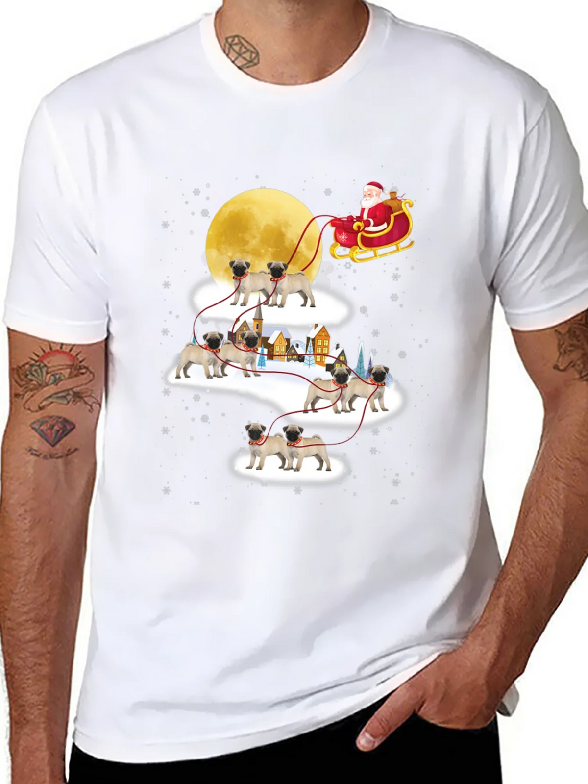 Christmas Pug Santa Sleigh T-Shirt product image 10