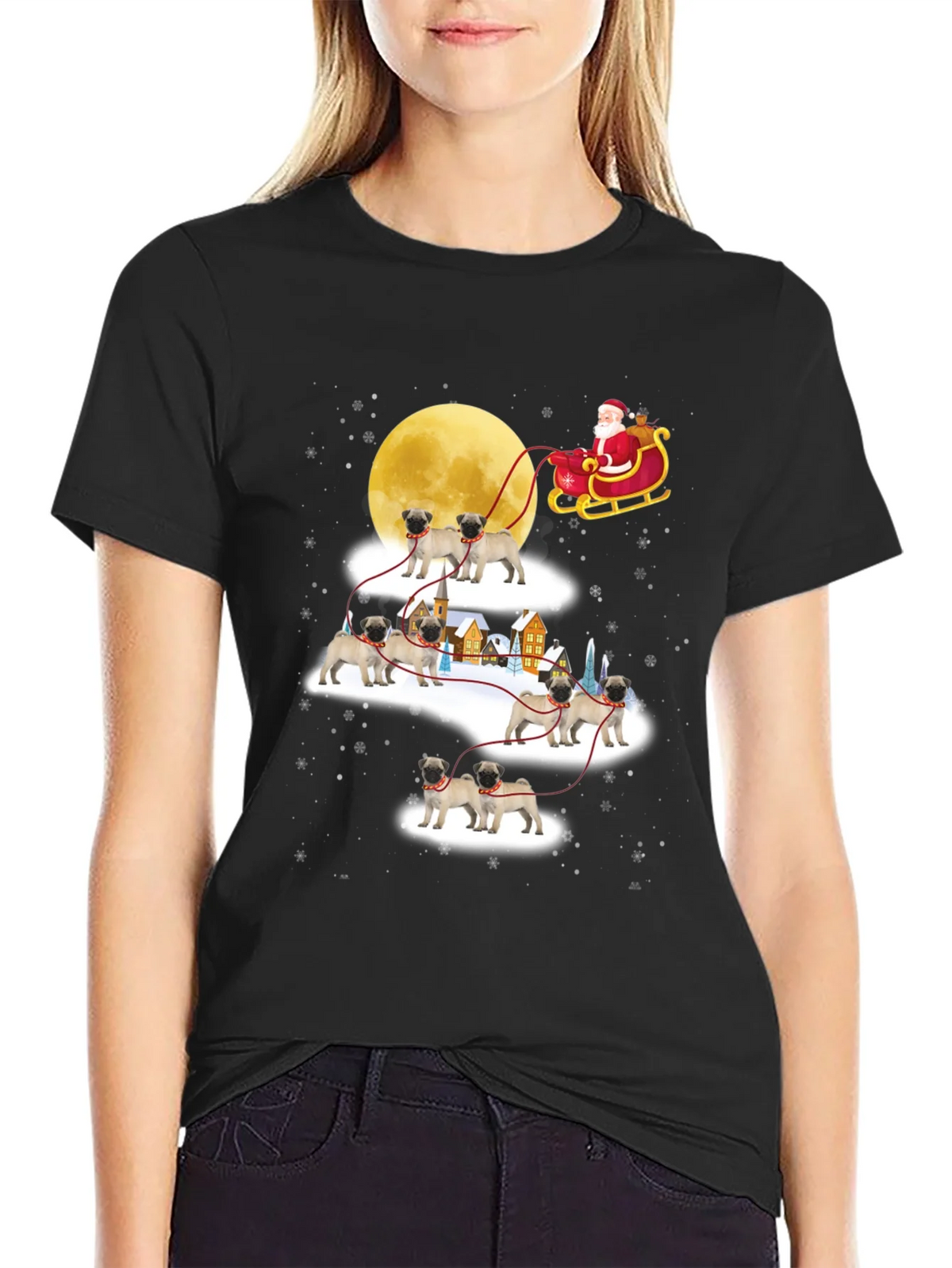 Christmas Pug Santa Sleigh T-Shirt product image 5