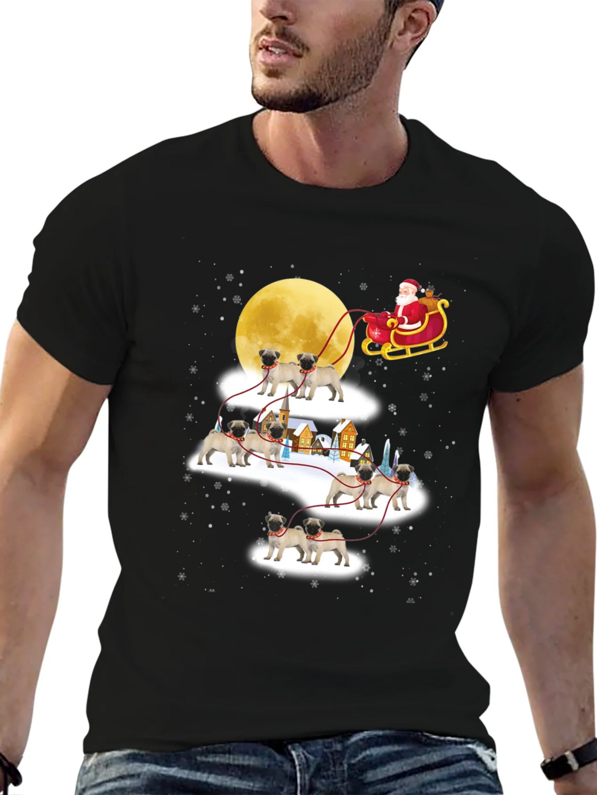 Christmas Pug Santa Sleigh T-Shirt product image 9