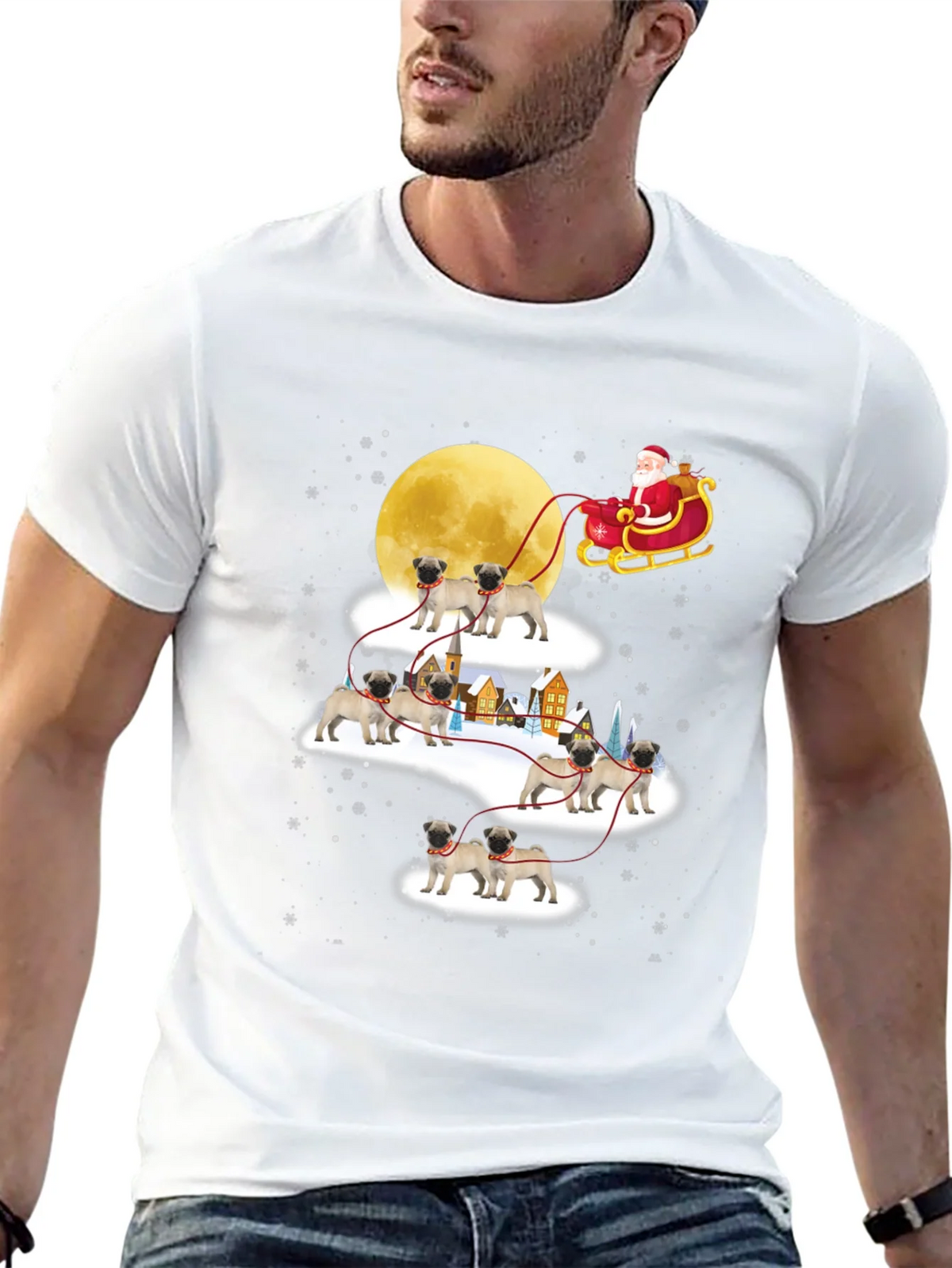 Christmas Pug Santa Sleigh T-Shirt product image 4