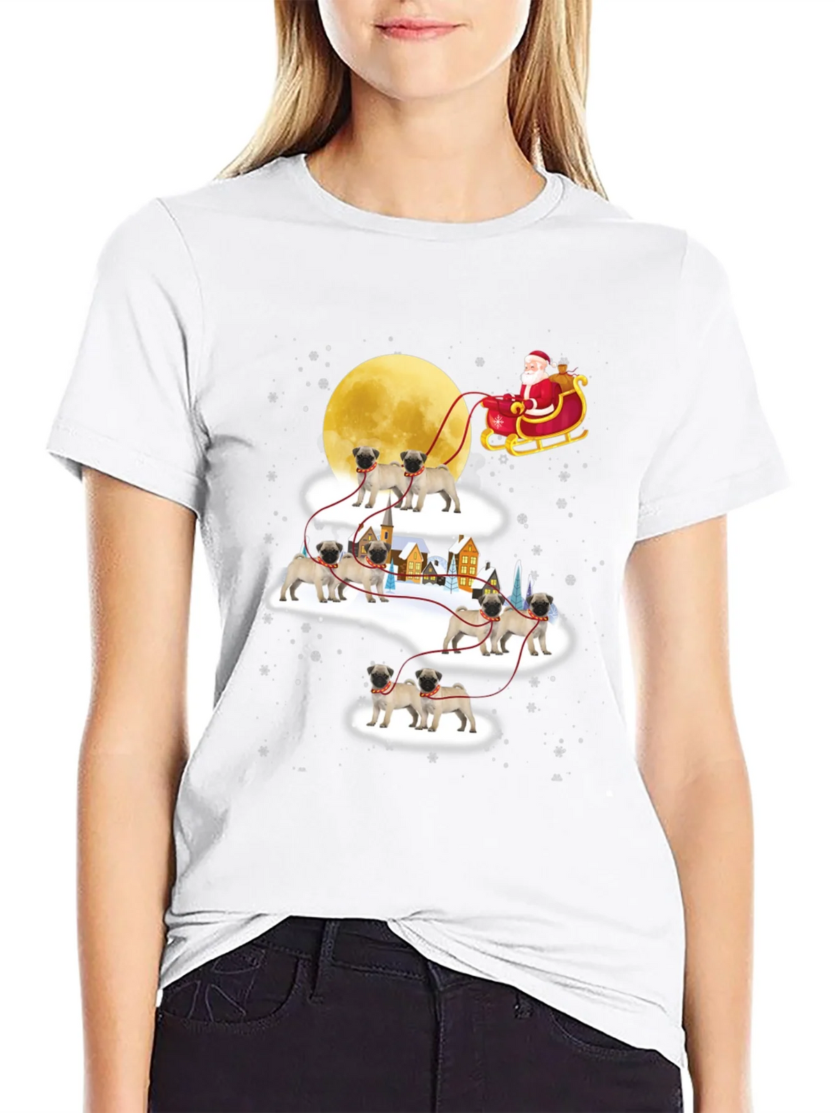 Christmas Pug Santa Sleigh T-Shirt product image 11