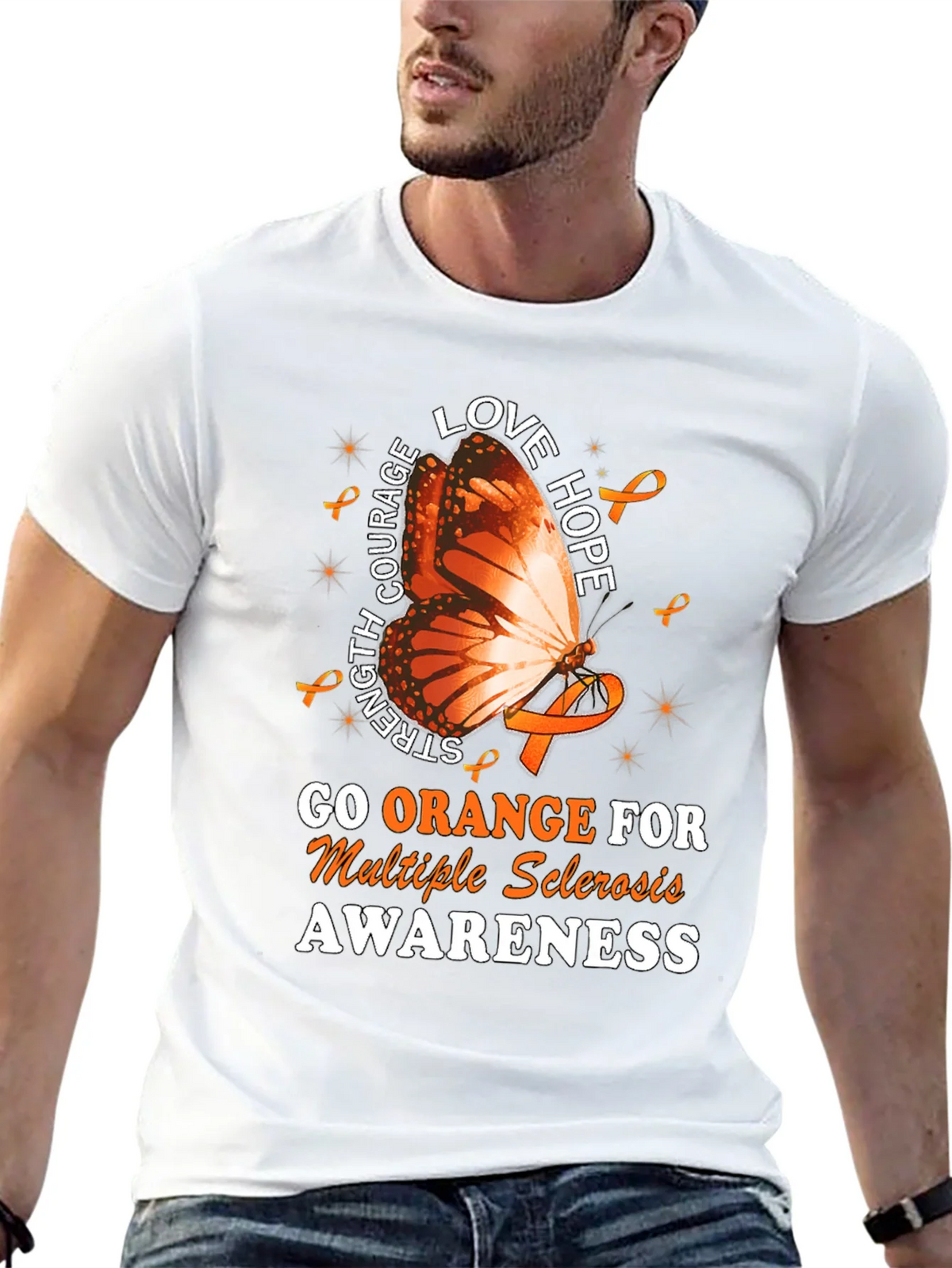 MS Awareness T-Shirt: Orange Butterfly Love Hope Strength product image 4