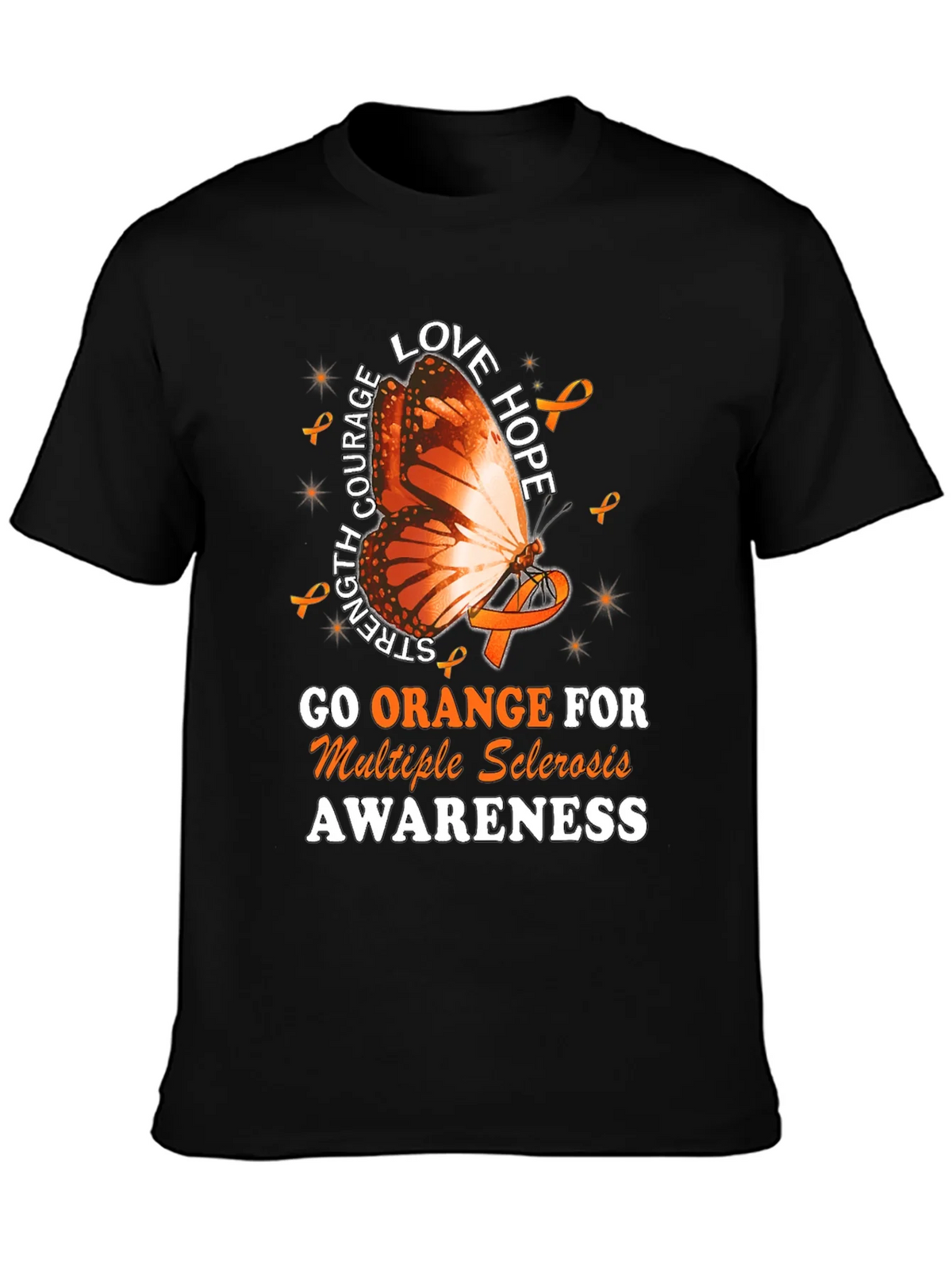 MS Awareness T-Shirt: Orange Butterfly Love Hope Strength product image 6