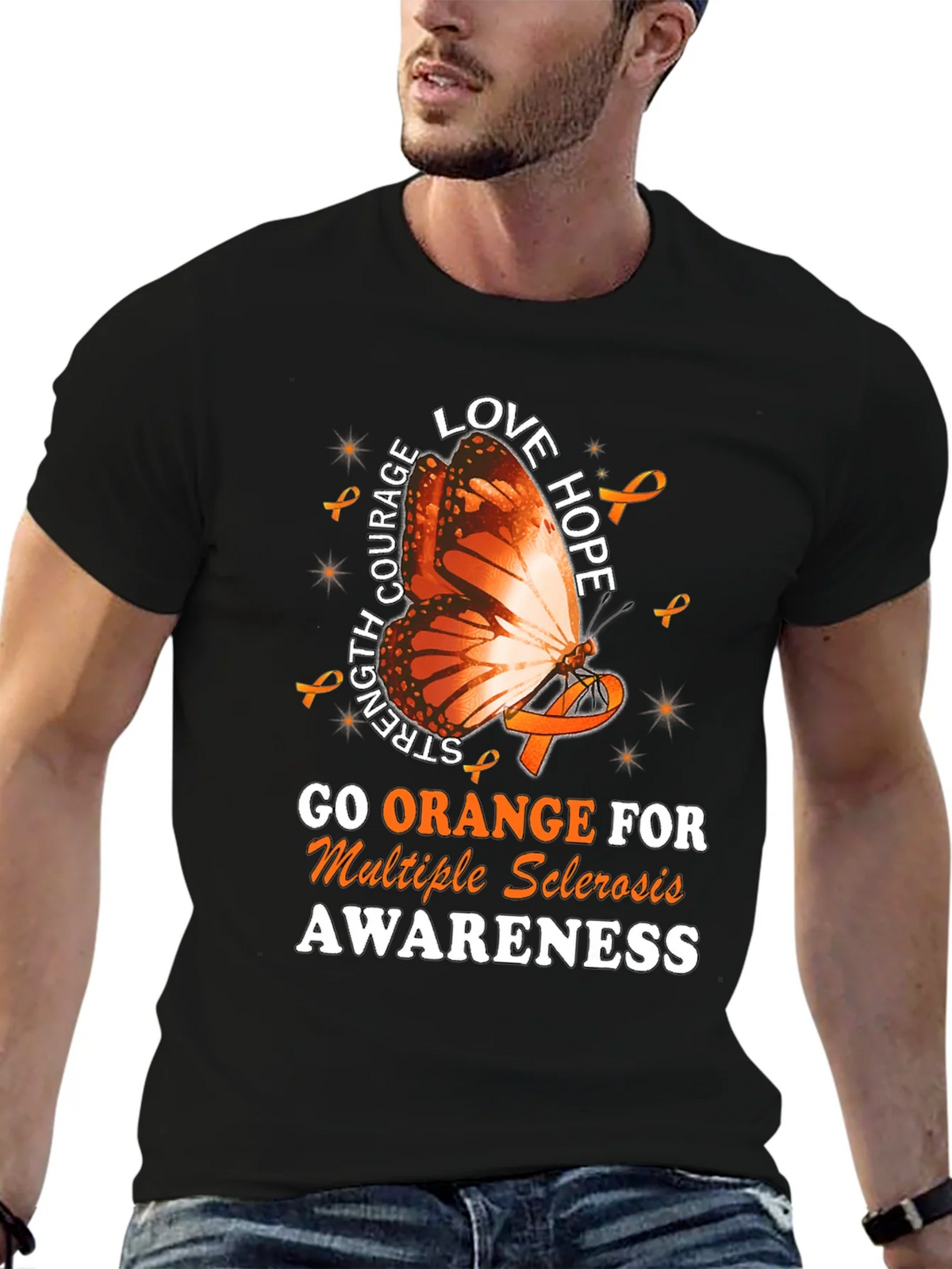 MS Awareness T-Shirt: Orange Butterfly Love Hope Strength product image 9