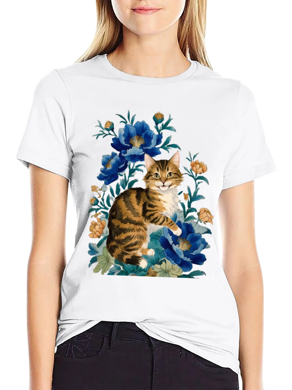 Floral Cat Graphic Tee - Soft Cotton Blend product image 11