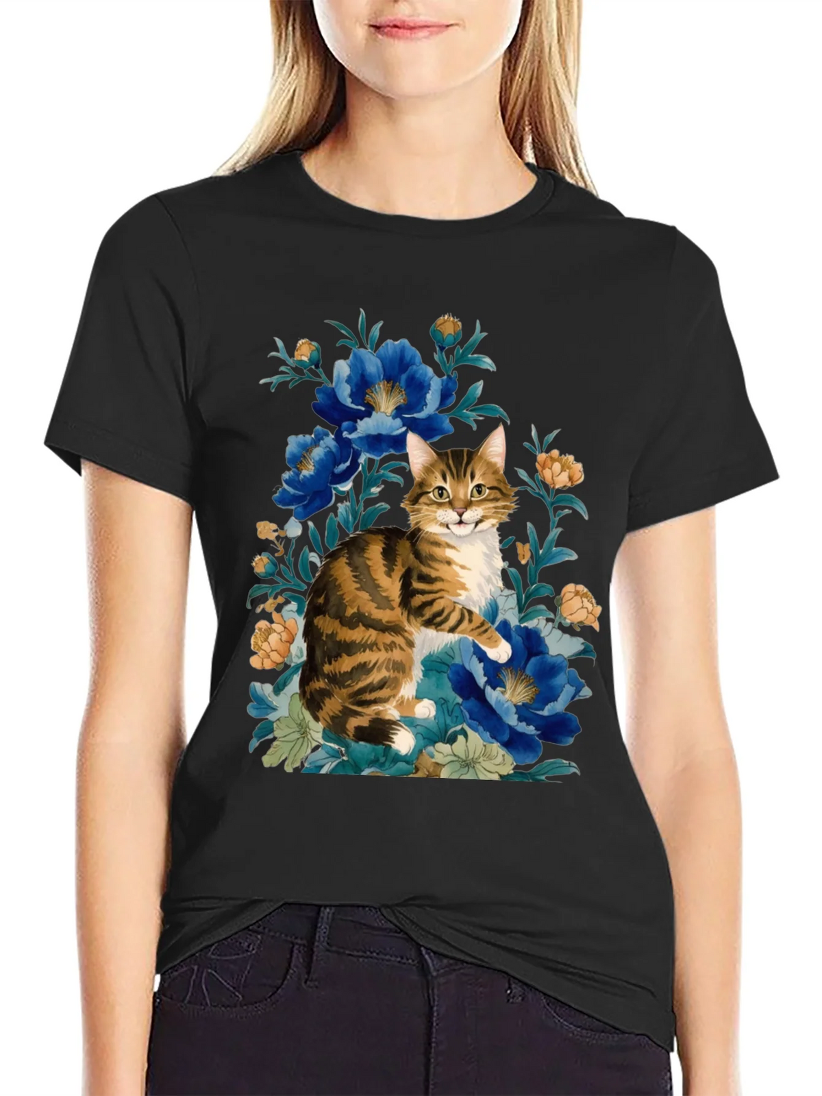 Floral Cat Graphic Tee - Soft Cotton Blend product image 5