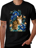 Floral Cat Graphic Tee - Soft Cotton Blend product image 1