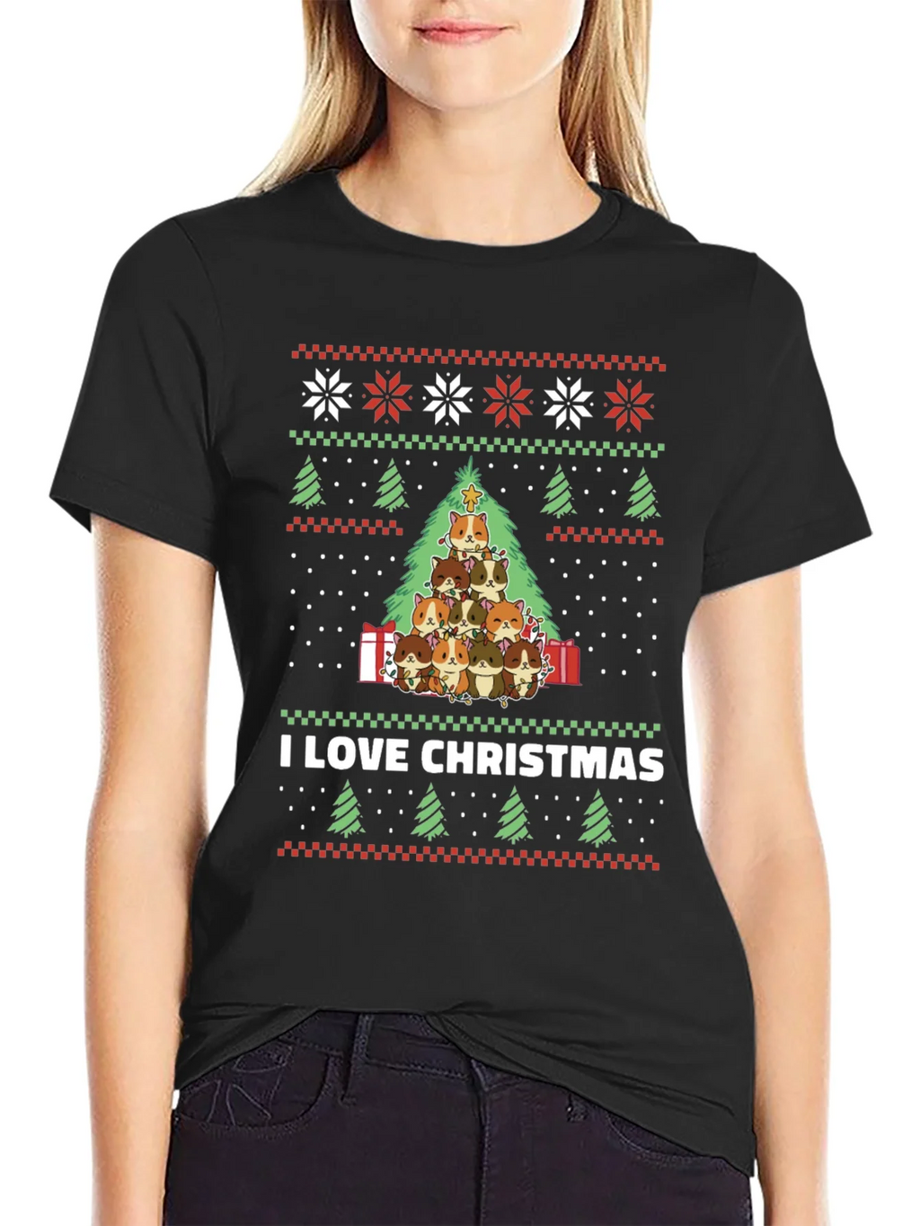 I Love Christmas Guinea Pig Tree T-Shirt product image 5