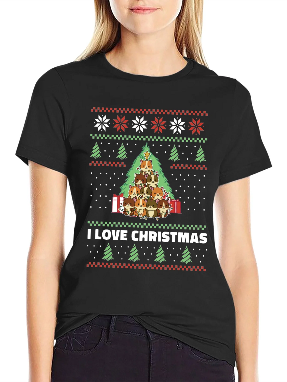 I Love Christmas Guinea Pig Tree T-Shirt product image 5