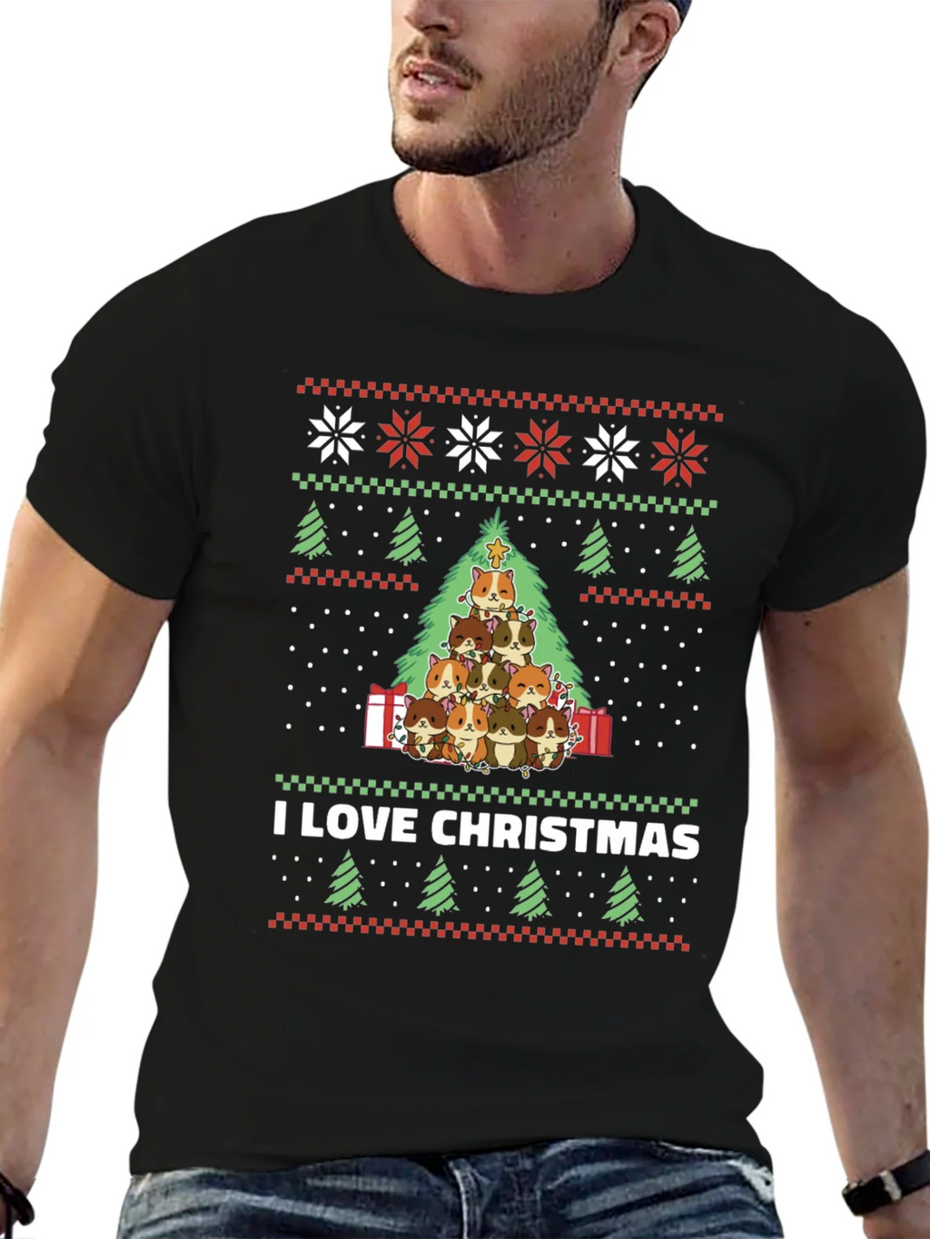 I Love Christmas Guinea Pig Tree T-Shirt product image 9