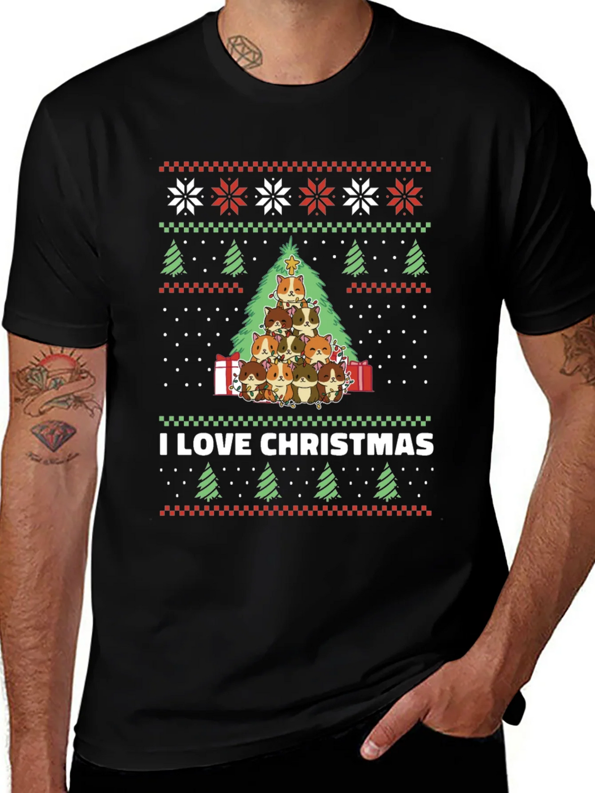 I Love Christmas Guinea Pig Tree T-Shirt product image 1