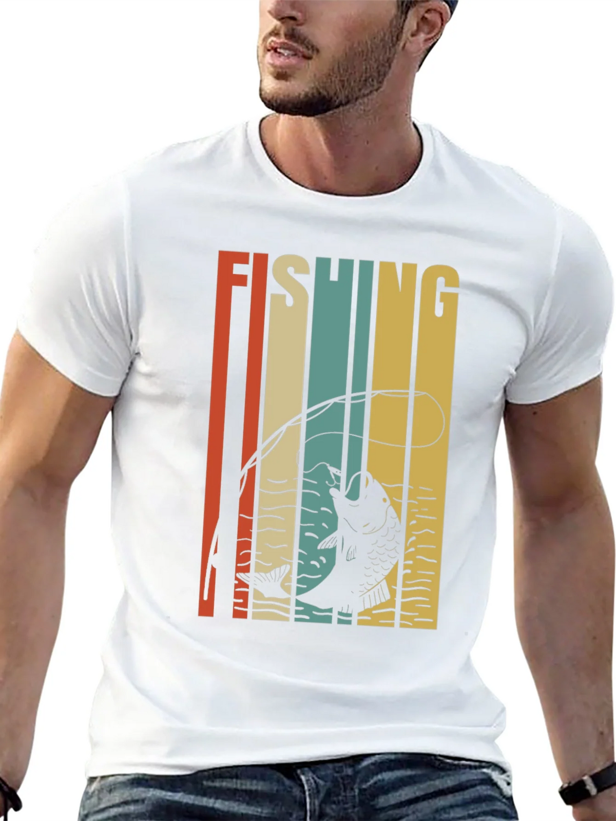 Retro Fishing Graphic T-Shirt - Black product image 4