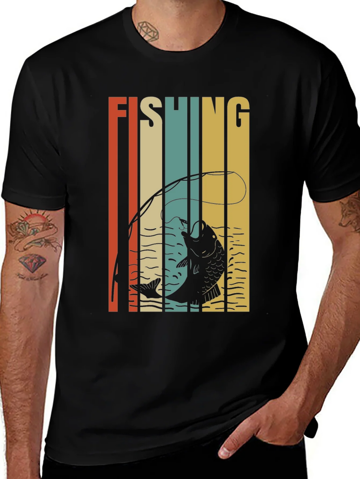Retro Fishing Graphic T-Shirt - Black product image 1